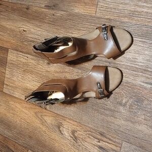 A2 By Aerosoles Brown Leather Wedge Sandals Cozy Comfortable Office Wear